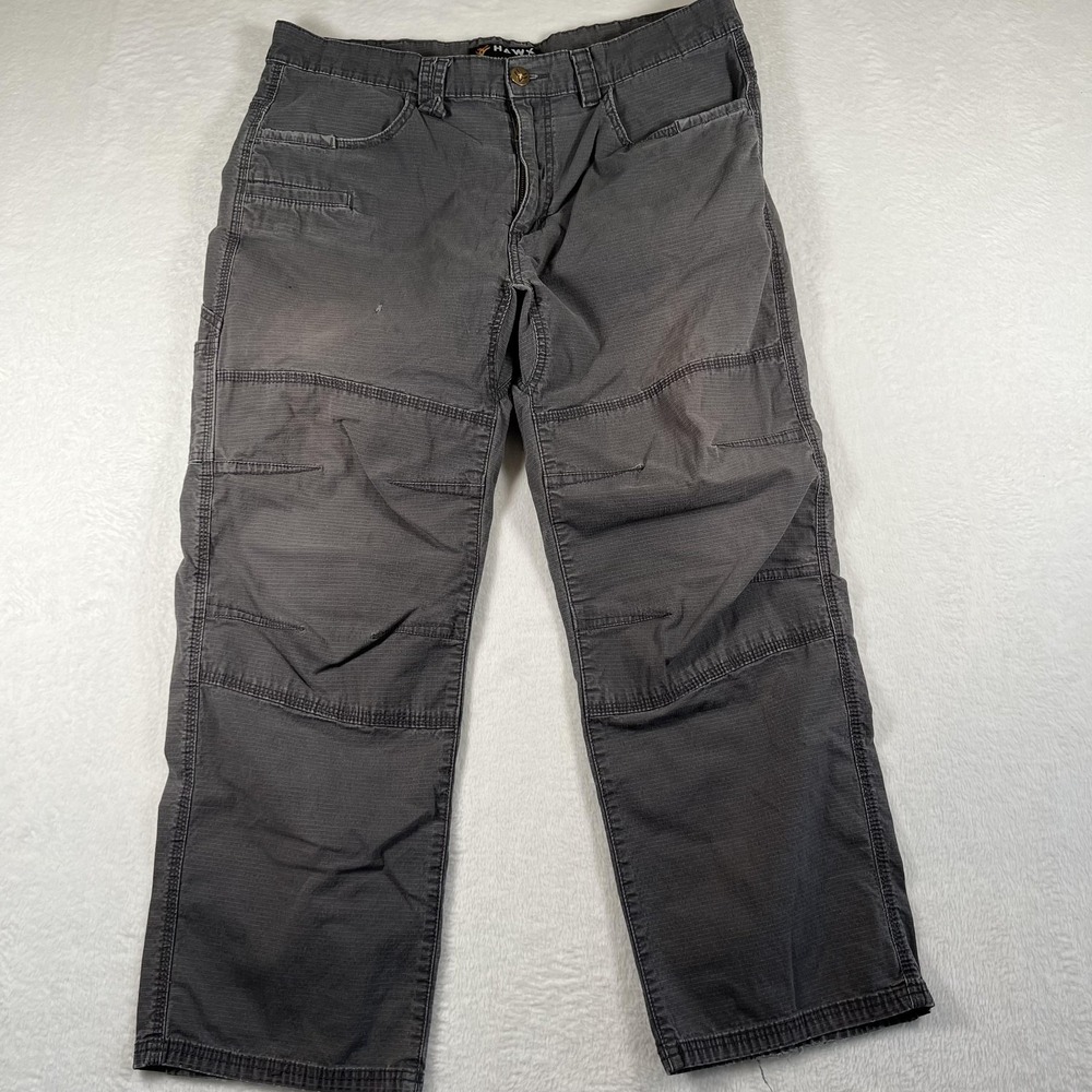 Hawx Work Gear Pants Men 38 x 30 Gray Ripstop Stretch Pockets Double Knee